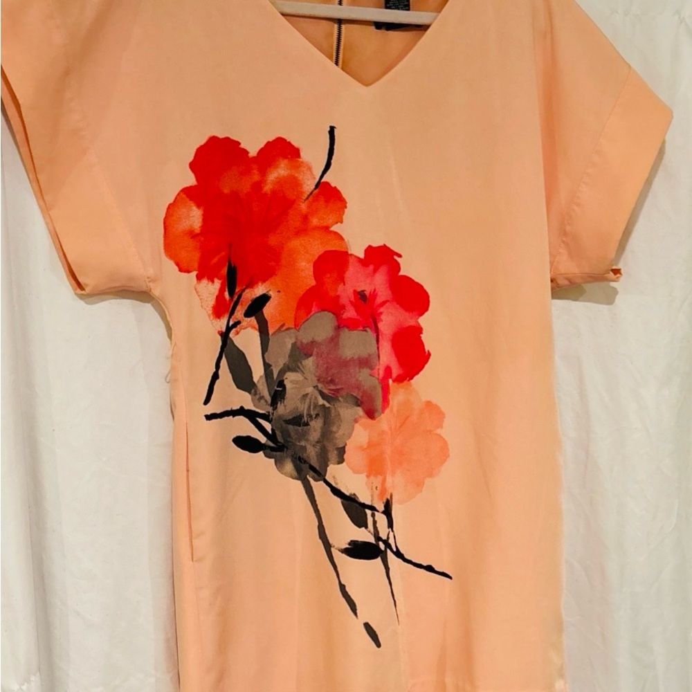 Floral Peach kimono style mini dress